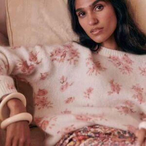 Sezane Pink Floral Knit Sweater